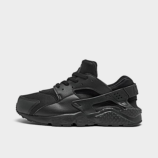 Right view of Boys' Little Kids' Nike Huarache Run Casual Shoes in Black/Black/Black Click to zoom