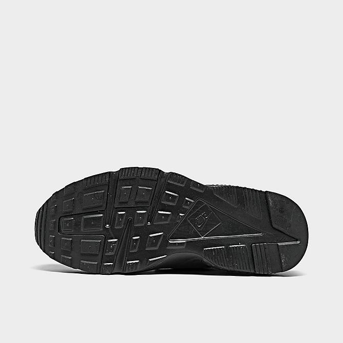 Bottom view of Boys' Little Kids' Nike Huarache Run Casual Shoes in Black/Black/Black Click to zoom