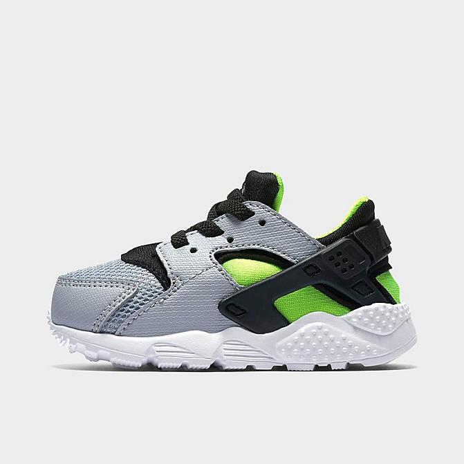 Right view of Boys' Toddler Nike Huarache Run Casual Shoes in Wolf Grey/Black/Electric Green/White Click to zoom