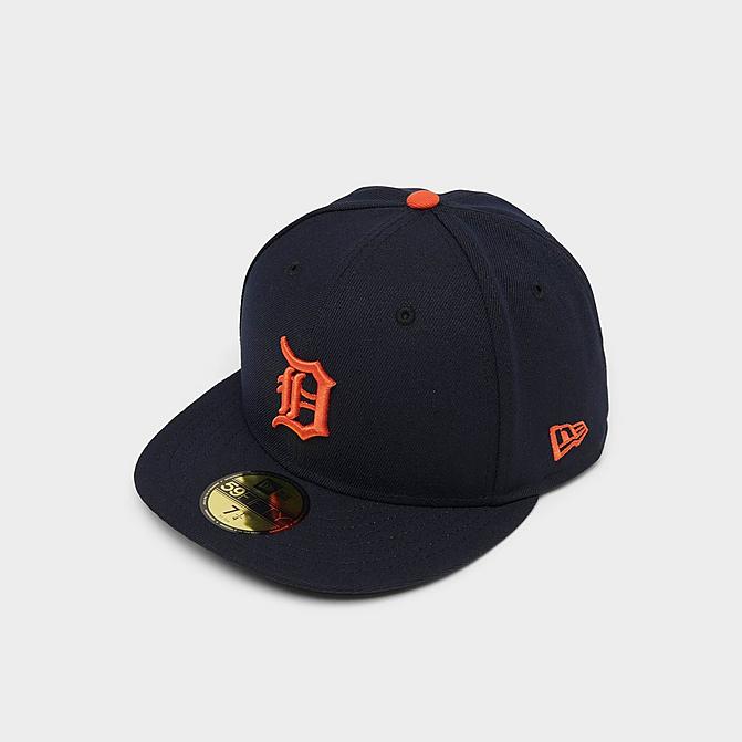Right view of New Era Detroit Tigers MLB AC Performance 59FIFTY Fitted Hat in Navy/Orange Click to zoom