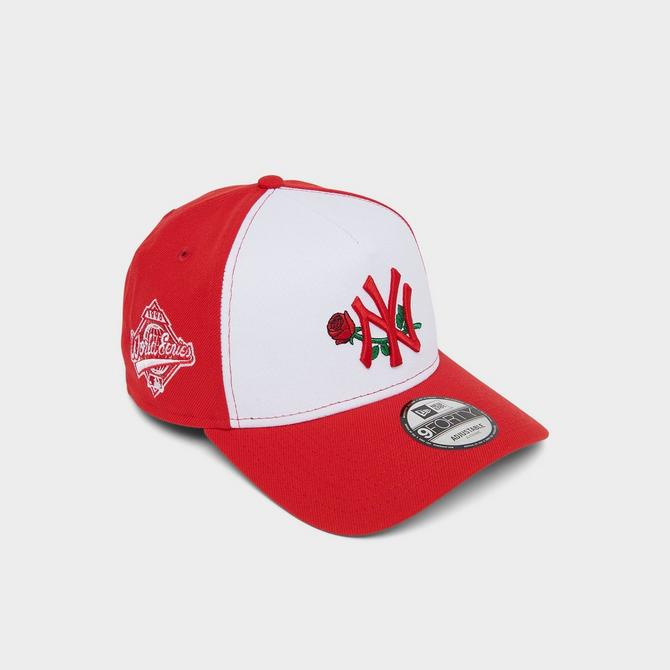 Front view of New Era New York Yankees Rose MLB 9FORTY Snapback Hat in Red/White Click to zoom