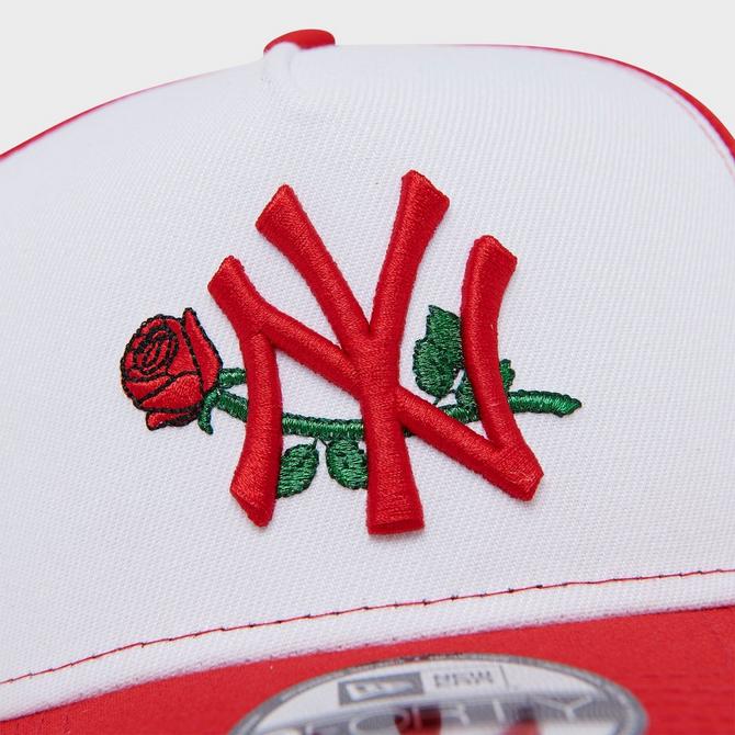 Bottom view of New Era New York Yankees Rose MLB 9FORTY Snapback Hat in Red/White Click to zoom