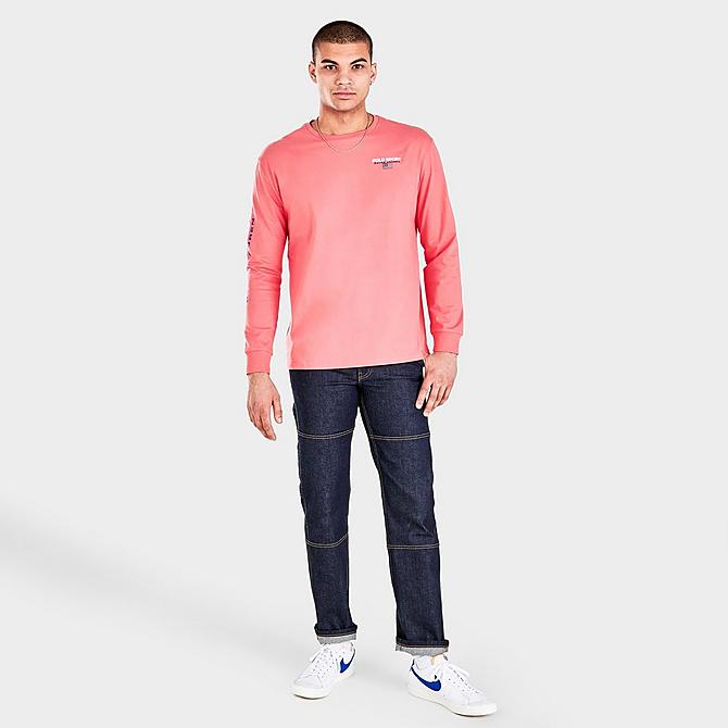 Front Three Quarter view of Men's Polo Ralph Lauren Classic Fit Polo Sport Jersey Long-Sleeve T-Shirt in Rose Click to zoom