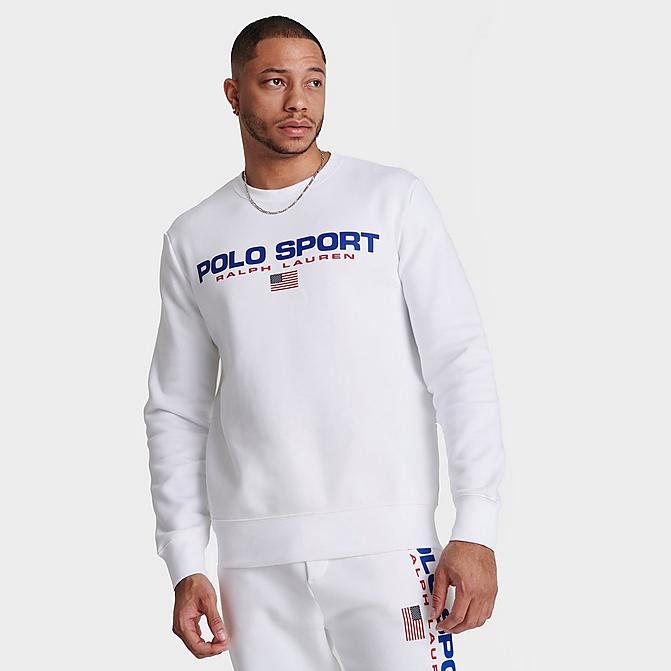 Front view of Men's Ralph Lauren Polo Sport Fleece Crewneck Sweatshirt in White Click to zoom
