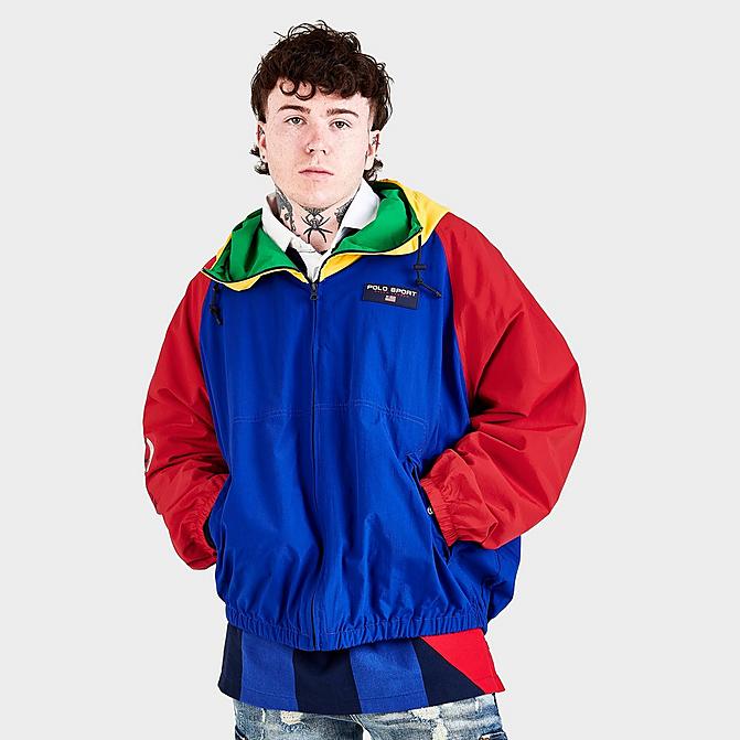 Front view of Men's Polo Ralph Lauren Polo Sport Color-Blocked Windbreaker Jacket in Heritage Royal Multi Click to zoom