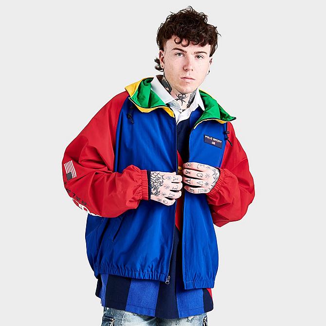Back Left view of Men's Polo Ralph Lauren Polo Sport Color-Blocked Windbreaker Jacket in Heritage Royal Multi Click to zoom