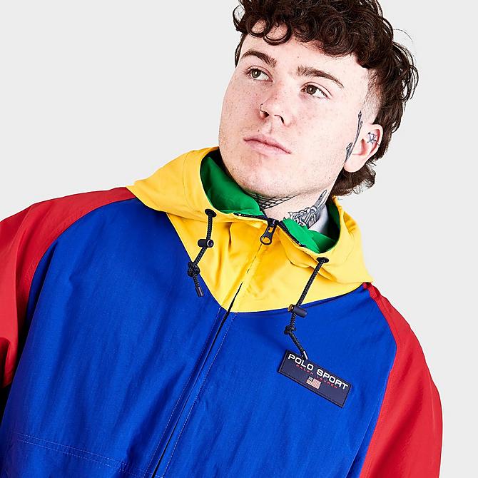 On Model 5 view of Men's Polo Ralph Lauren Polo Sport Color-Blocked Windbreaker Jacket in Heritage Royal Multi Click to zoom
