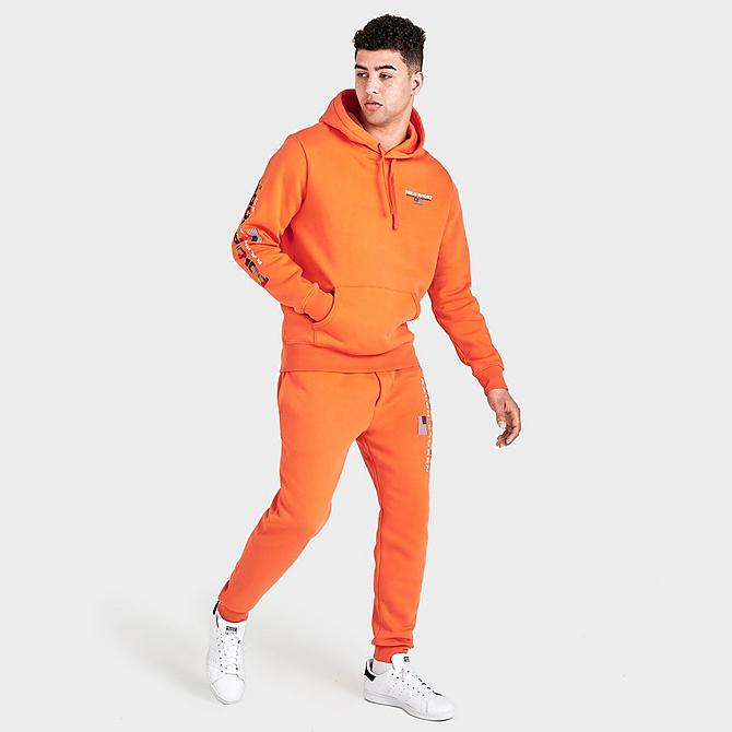 Front Three Quarter view of Men's Polo Ralph Lauren Polo Sport Fleece Pullover Hoodie in May Orange Click to zoom