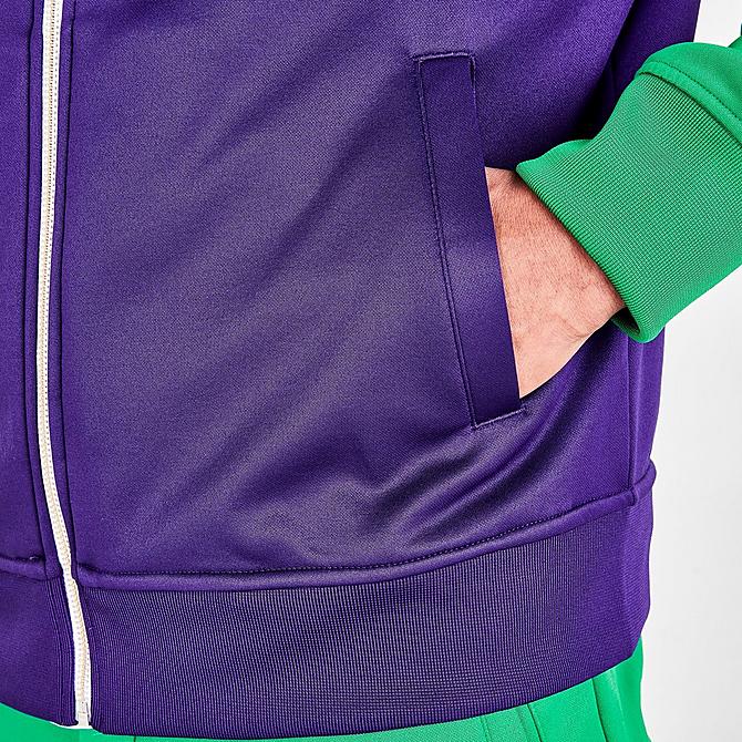 On Model 6 view of Men's Polo Ralph Lauren Polo Sport Fleece Track Jacket in Cruise Green/Purple Click to zoom