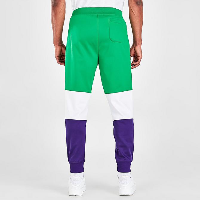 Back Right view of Men's Polo Ralph Lauren Polo Sport Fleece Track Pants in Cruise Green/Purple Click to zoom