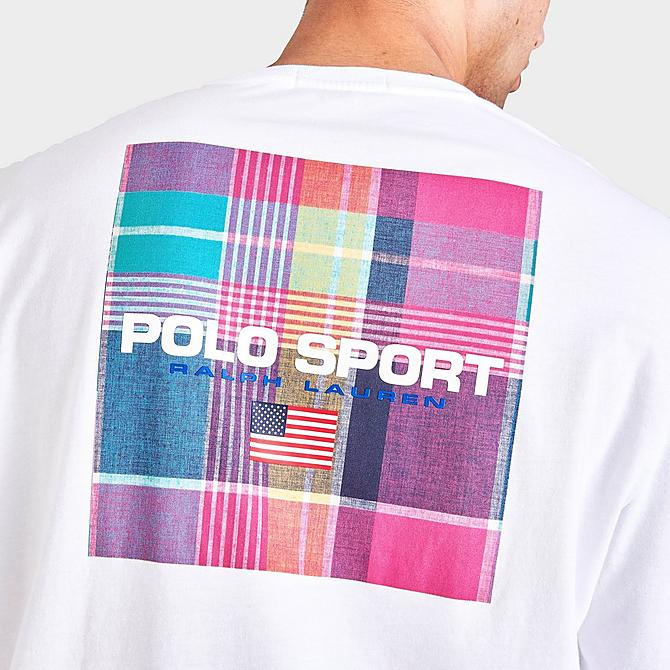 Back Right view of Men's Polo Ralph Lauren Polo Sport Madras Print Long-Sleeve T-Shirt in White Click to zoom