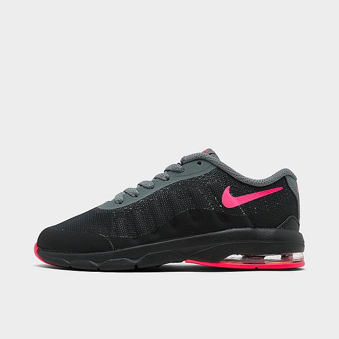 Right view of Girls' Little Kids' Nike Air Max Invigor Running Shoes in Black/Racer Pink/Cool Grey Click to zoom