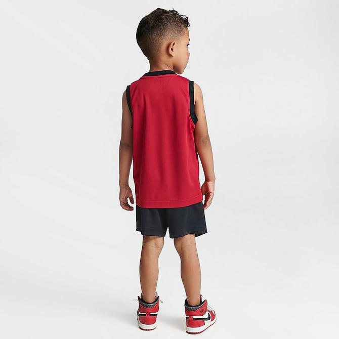 Front Three Quarter view of Boys' Toddler Jordan HBR Muscle Tank and Shorts Set in Black/Red Click to zoom