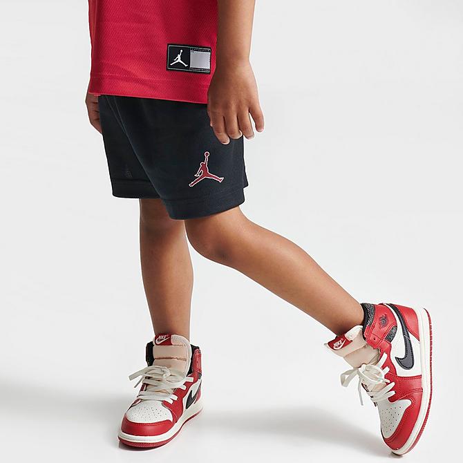 Back Right view of Boys' Toddler Jordan HBR Muscle Tank and Shorts Set in Black/Red Click to zoom
