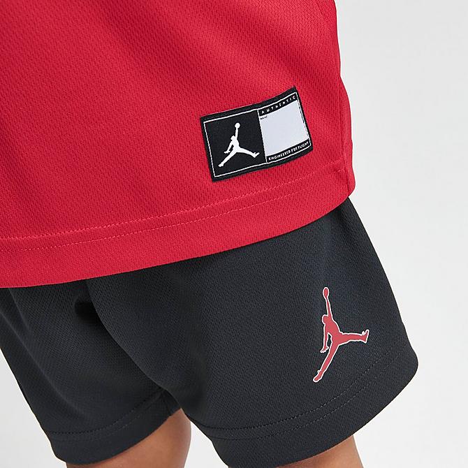 On Model 6 view of Boys' Toddler Jordan HBR Muscle Tank and Shorts Set in Black/Red Click to zoom