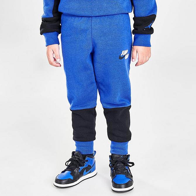 Back Right view of Boys' Toddler Jordan Jumpman Fleece Hoodie and Joggers Set in Blue/White/Black Click to zoom