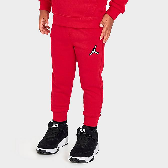 Back Right view of Kids' Toddler Jordan Essentials Fleece Hoodie and Jogger Pants Set in Gym Red/White Click to zoom