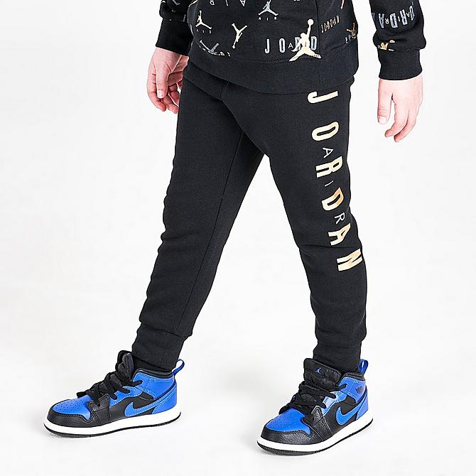 Back Right view of Boys' Toddler Jordan Highlight Allover Print Fleece Hoodie and Jogger Pants Set in Black/Gold Click to zoom