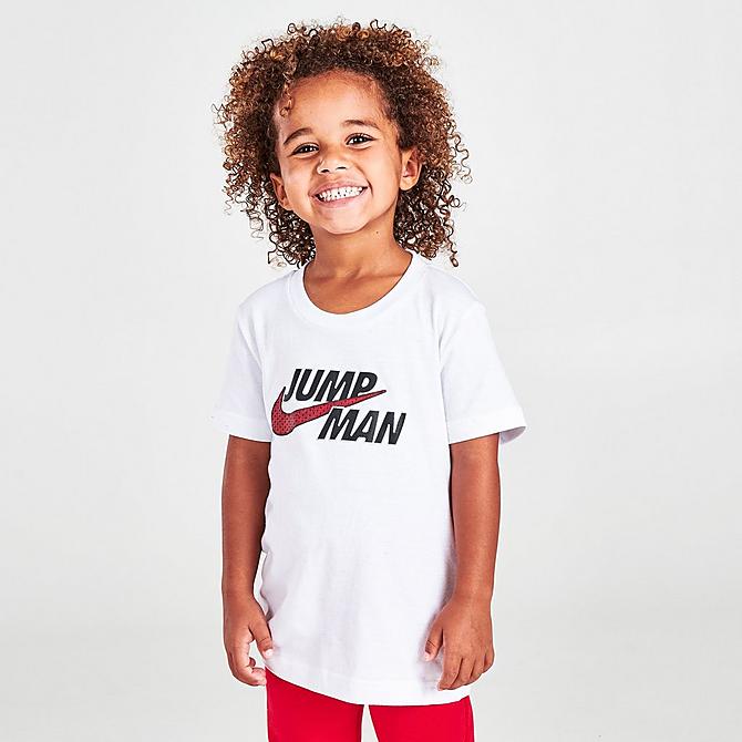 Back Left view of Kids' Toddler Jumpman by Nike Hoodie, T-Shirt and Jogger Pants Set (3-Piece) in Grey/Red/White Click to zoom