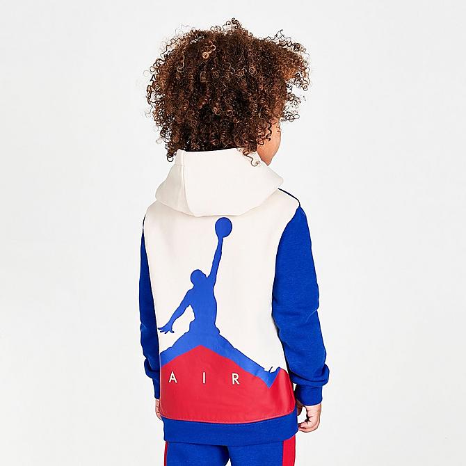 Back Right view of Boys' Toddler Jordan Wild Utility Pullover Hoodie in Racer Blue/Pearl White/Gym Red Click to zoom