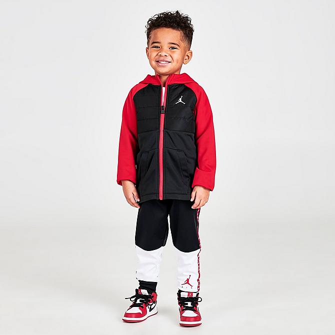 Front Three Quarter view of Boys' Toddler Jordan Therma-FIT Full-Zip Jacket in Black/Gym Red Click to zoom