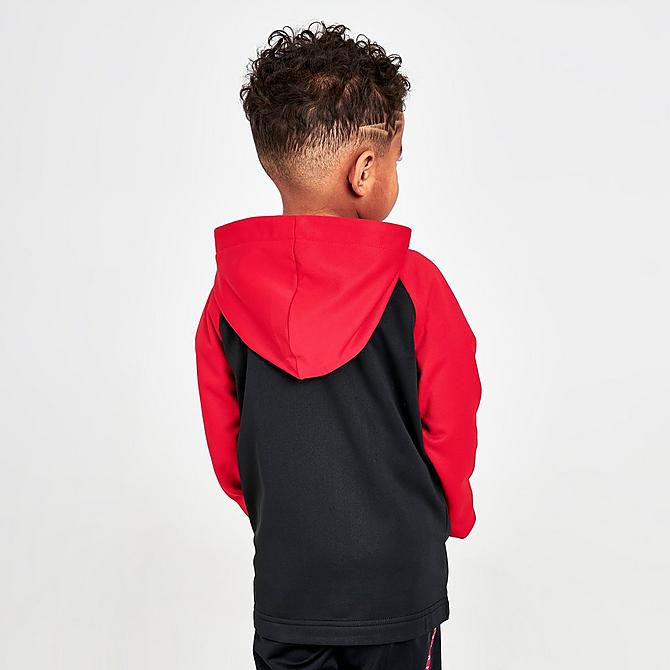 Back Right view of Boys' Toddler Jordan Therma-FIT Full-Zip Jacket in Black/Gym Red Click to zoom