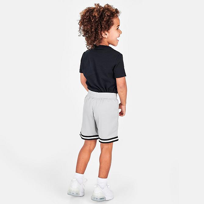 Front Three Quarter view of Kids' Toddler Jordan Hoops T-Shirt and Mesh Shorts Set in Black/Light Smoke Grey Click to zoom
