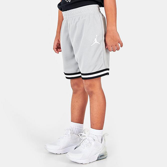 Back Right view of Kids' Toddler Jordan Hoops T-Shirt and Mesh Shorts Set in Black/Light Smoke Grey Click to zoom