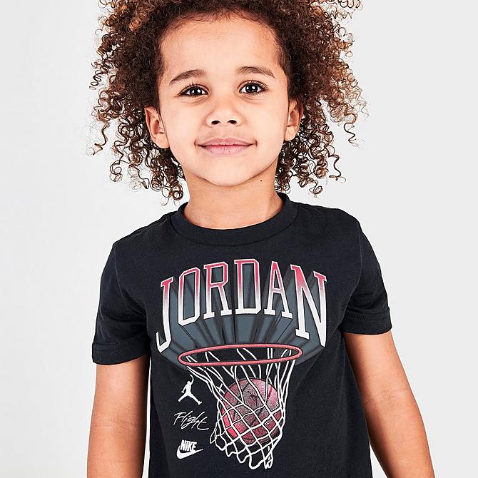 On Model 5 view of Kids' Toddler Jordan Hoops T-Shirt and Mesh Shorts Set in Black/Light Smoke Grey Click to zoom