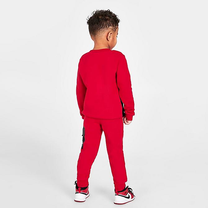 Front Three Quarter view of Boys' Toddler Jordan Essentials Premium Crewneck and Jogger Pants Set in Black/Red Click to zoom