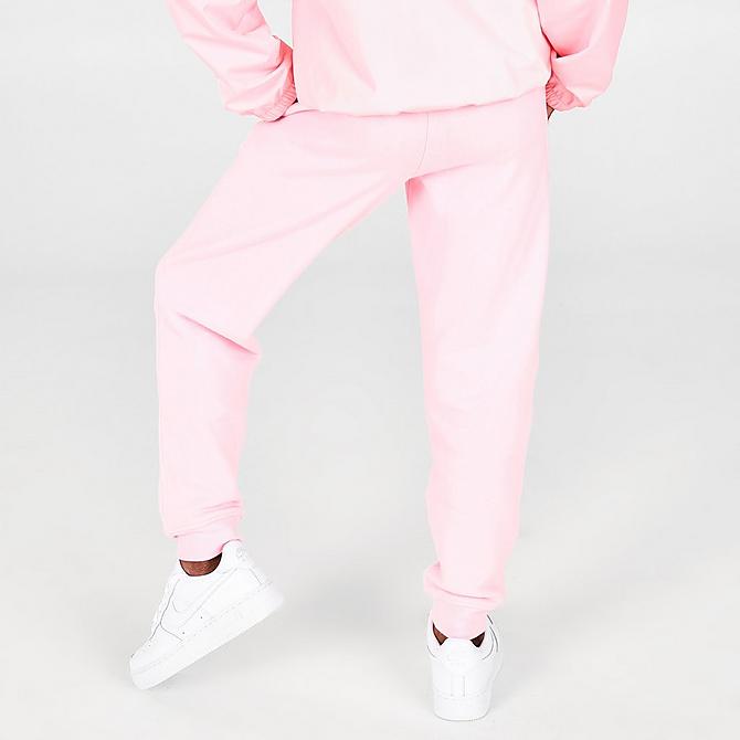 Back Right view of Girls' Champion Script Logo Fleece Jogger Pants in Pink Candy Click to zoom