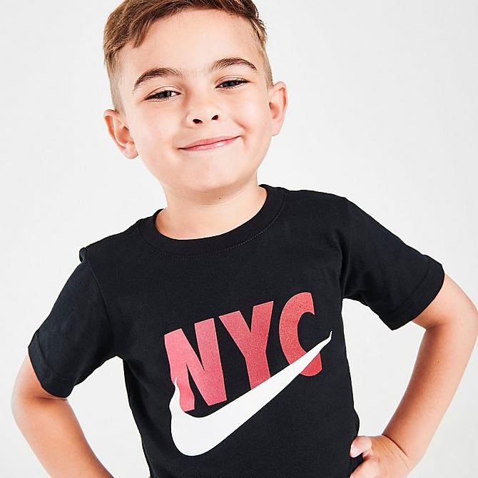On Model 5 view of Boys' Toddler Nike Sportswear NYC T-Shirt in Black/Red Click to zoom