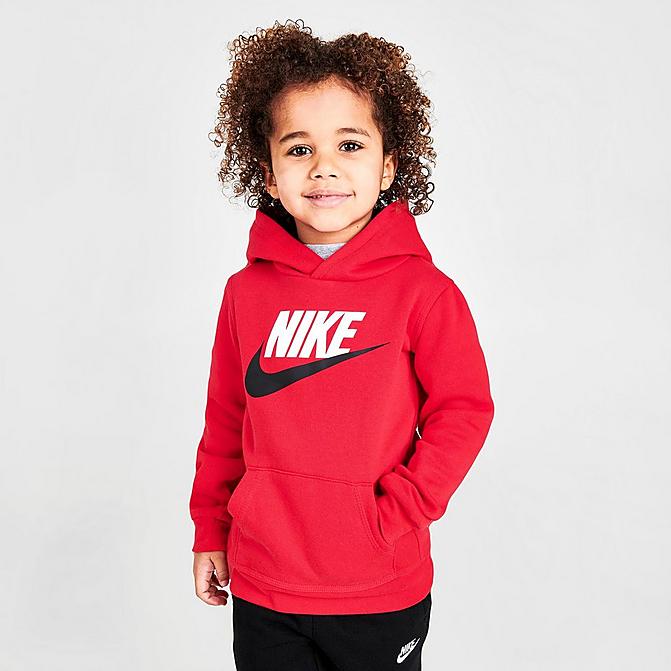 Front view of Boys' Toddler Nike Sportswear HBR Hoodie in Red/Black/White Click to zoom