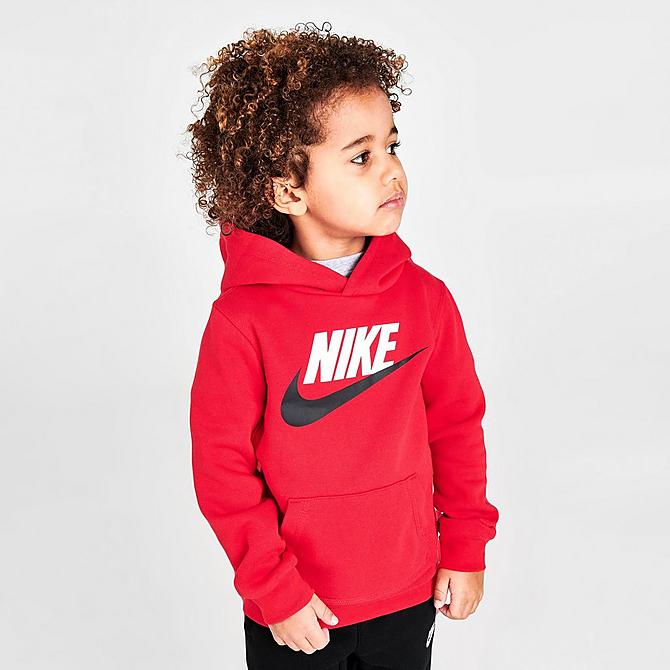 Back Left view of Boys' Toddler Nike Sportswear HBR Hoodie in Red/Black/White Click to zoom