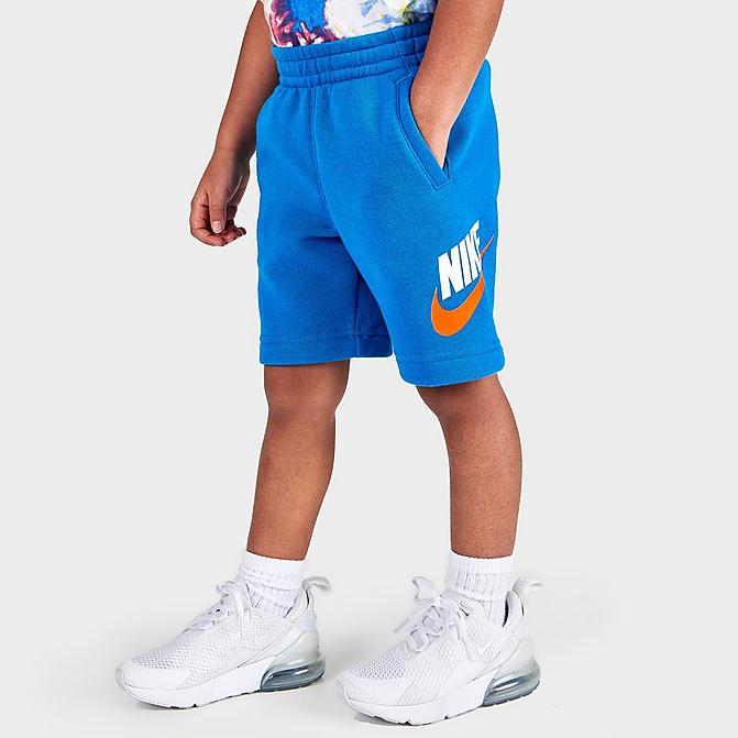 Front view of Kids' Toddler Nike Sportswear Club Fleece Shorts in Game Royal/White Click to zoom