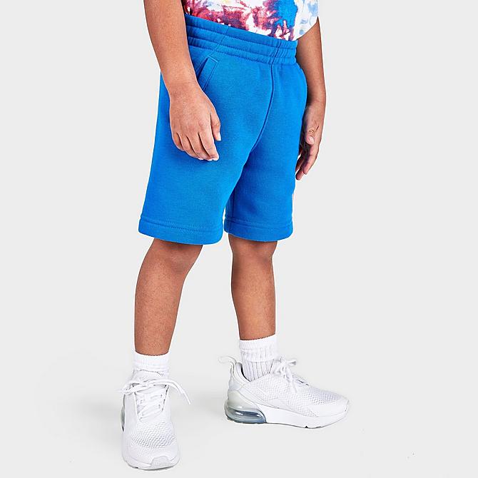 Back Left view of Kids' Toddler Nike Sportswear Club Fleece Shorts in Game Royal/White Click to zoom