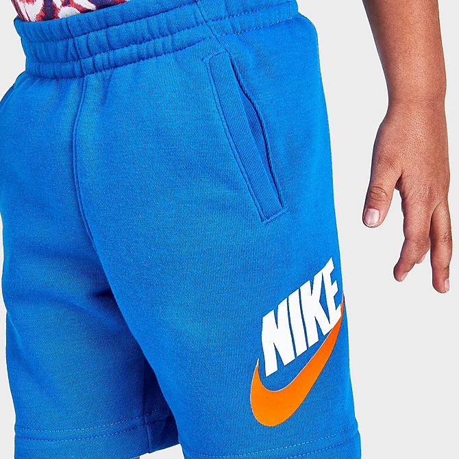 On Model 5 view of Kids' Toddler Nike Sportswear Club Fleece Shorts in Game Royal/White Click to zoom