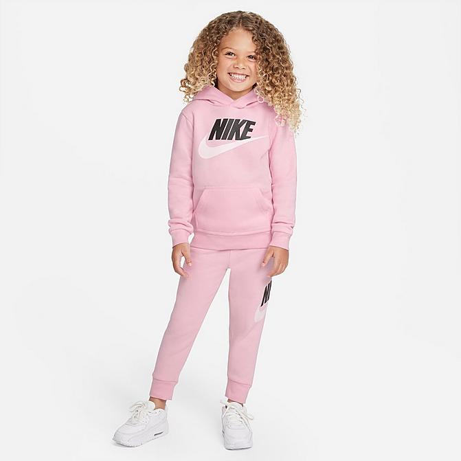 Front view of Kids' Toddler Nike Metallic Futura Logo Pullover Hoodie and Jogger Pants Set Click to zoom