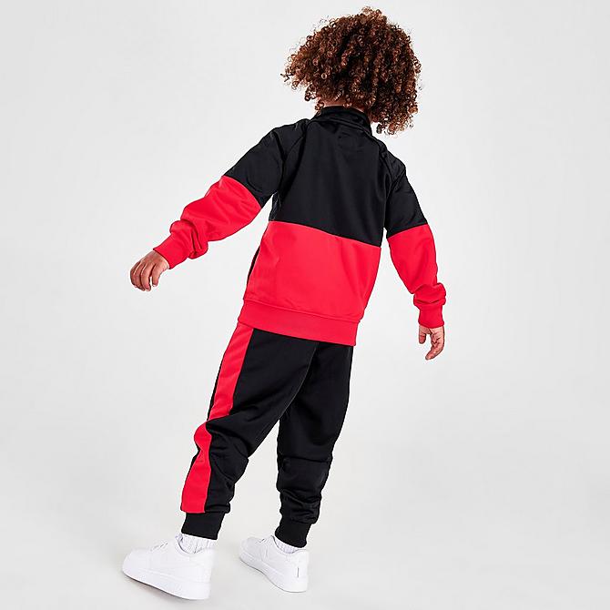 Front Three Quarter view of Boys' Toddler Nike Tricot 3-Piece Track Set and T-Shirt in Black/University Red Click to zoom