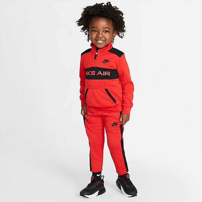 Front view of Boys' Toddler Nike Air Tricot Half-Zip Pullover and Jogger Pants Set in University Red/Black Click to zoom