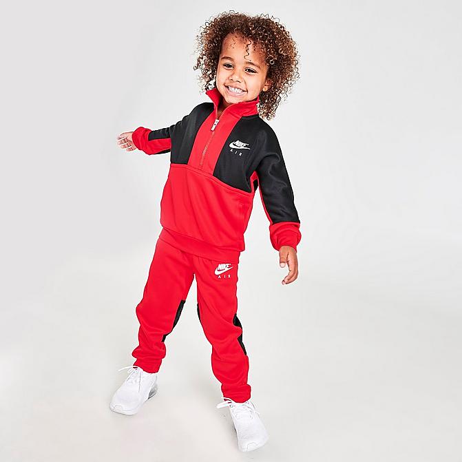 Front view of Boys' Toddler Nike Air Tricot Half-Zip Top and Joggers Set in University Red Click to zoom