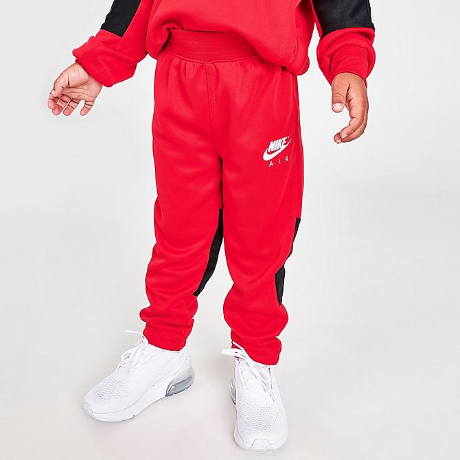Back Right view of Boys' Toddler Nike Air Tricot Half-Zip Top and Joggers Set in University Red Click to zoom