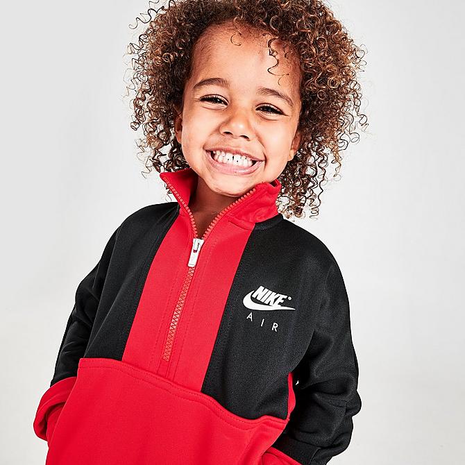 On Model 6 view of Boys' Toddler Nike Air Tricot Half-Zip Top and Joggers Set in University Red Click to zoom
