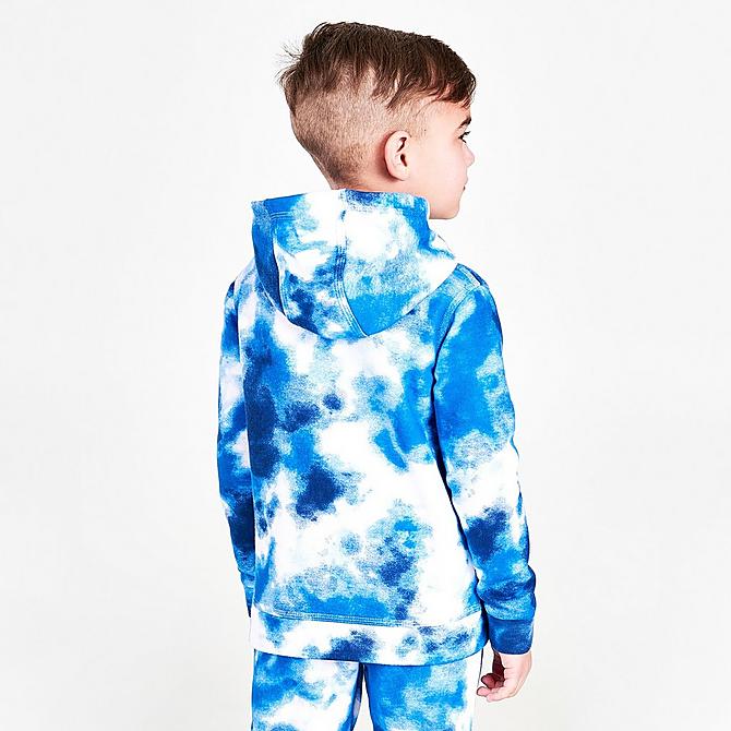Back Right view of Boys' Toddler Nike Allover Print Club Fleece Hoodie in Blue/White Click to zoom
