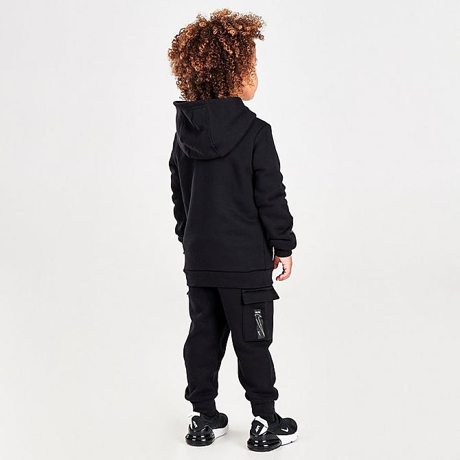 Front Three Quarter view of Boys' Toddler Nike ZigZag Fleece Hoodie and Cargo Pants Set in Black/Lime Ice Click to zoom