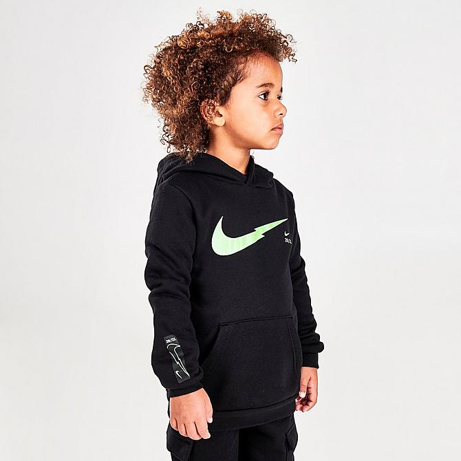 Back Left view of Boys' Toddler Nike ZigZag Fleece Hoodie and Cargo Pants Set in Black/Lime Ice Click to zoom