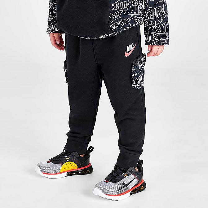 Front view of Boys' Toddler Nike Read Allover Print Jogger Pants in Black/White Click to zoom