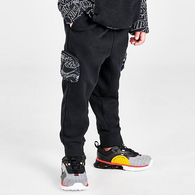 Back Left view of Boys' Toddler Nike Read Allover Print Jogger Pants in Black/White Click to zoom