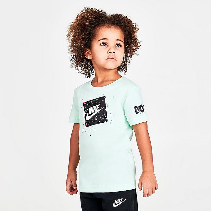 Front view of Boys' Toddler Nike Confetti Box Graphic T-Shirt in Mint/Black/Multi Click to zoom