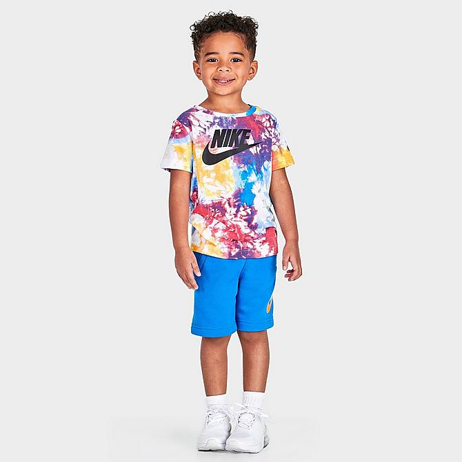 Front Three Quarter view of Kids' Toddler Nike Sportswear Tie-Dye Futura T-Shirt in Multi-Color Click to zoom